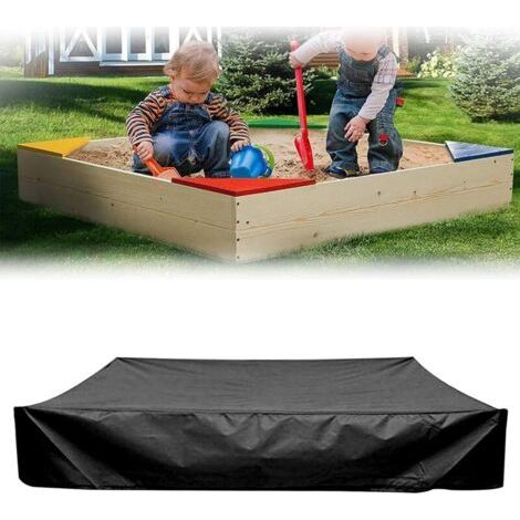 QORVA-Couverture de bac à Sable Anti-poussière avec Cordon de Serrage,bache carrée en Tissu Oxford pour bac à Sable,Piscine,Jardin ou Ferme(Noir,200×200cm)