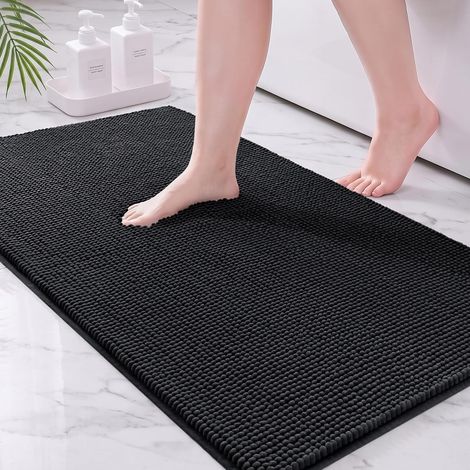 Tapis de Bain Doux en Chenille, 60 x 120 CM, Noir (1/5)