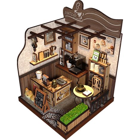 Café champêtre – Support de livre puzzle en bois à monter soi-même – Scène miniature à faire soi-même, bricolage créatif, cadeau fait main