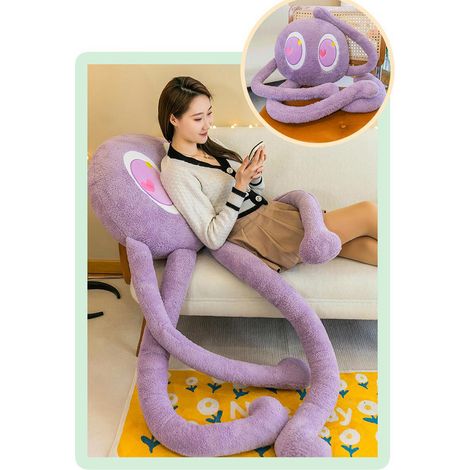 Coussin pieuvre en peluche, forme mignonne, douce et confortable, avec 4 tentacules, pour la maison, la chambre ou le bureau, violet, 90 cm, 480 g (1/5)