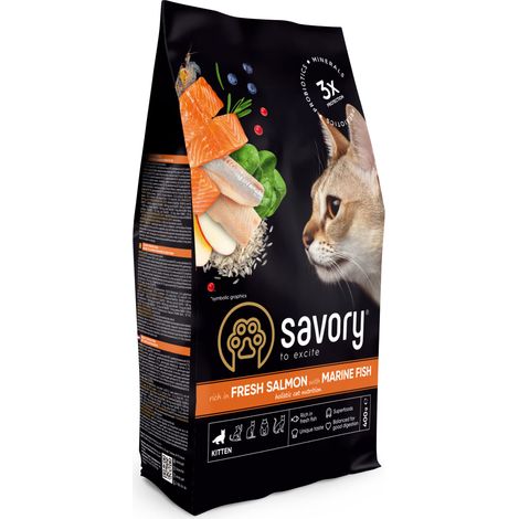 Croquettes savoureuses pour chaton Junior au saumon et aux poissons de mer 400 g (1/3)