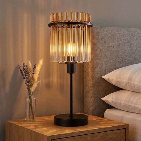 Lampada da tavolo LED lampada da comodino lampada da tavolo retrò in vetro lampada da soggiorno ambra lampada laterale, 4W 350lm bianco caldo, DxH 15x37 cm (1/5)