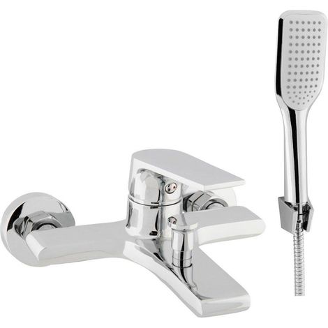 Go by Van Marcke Mélangeur baignoire monocommande complet avec douchette à main entraxe 15 cm disques céramiques inclus rosaces et raccords chrome (1/2)