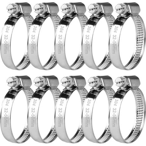 10 Pcs Collier de Serrage Tuyau Réglable 32-50 mm, Collier de Serrage en Acier Inoxydable, Colliers de Serrage à Vis Metallique, Boulons Collier Durite pour Tuyaux de Essence Diesel Piscine (1/5)