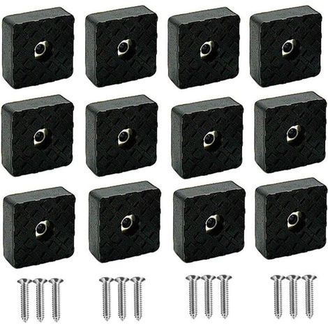 Lot de 16 patins de protection en silicone noir pour pieds de meubles, tampons élastiques en caoutchouc antidérapants pour pieds de meubles et chaises avec vis (30 x 30 x 10 mm) - Crezuo (1/4)