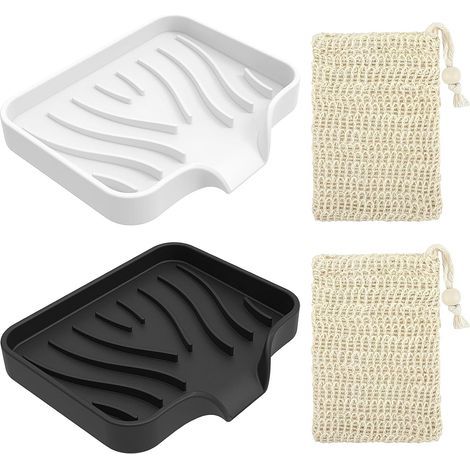 2 Pieces Silicone Soap Dish, Soap Holder with Drain, Non-Slip Soap Holder, Bring Two Sisal Soap Bags