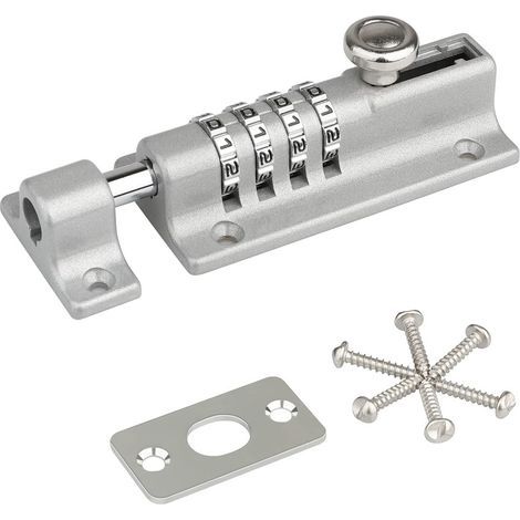 Loquet de serrure à combinaison, serrure de porte codée, serrure à combinaison étanche à 4 chiffres avec vis de fixation de sécurité pour armoires, hangars, argent (1/5)
