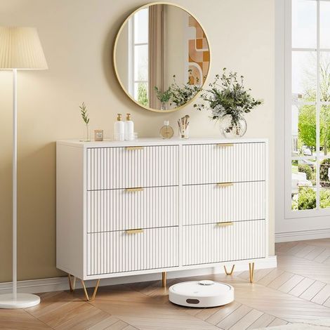 Buffet - Buffet Groß - 100cm - 6 Schubladen - Weiß Modern - Metallfüße