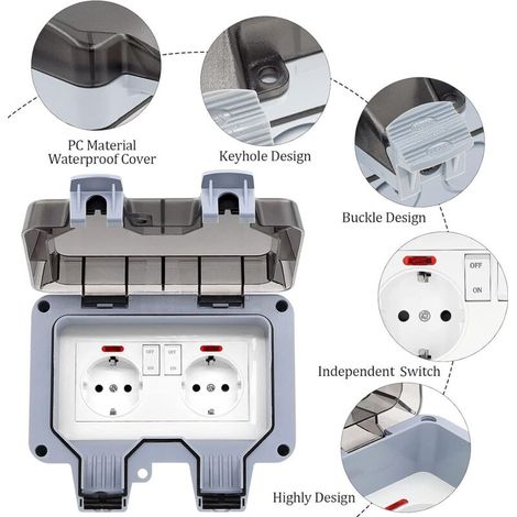BRAVIX Prise Exterieure Etanche IP66 Double Prise de Courant et Volet de Protection Multiprise Electrique Murale de Jardin, Prise Anti-Poussière et Coupe-Vent avec Interrupteur, Voyant Lumineux