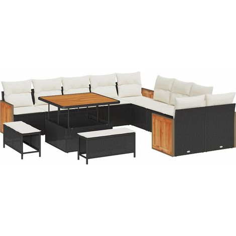 Ensemble de canapé de jardin 17 pcs Mobilier de jardin Noir et Crème polyrotin (1/5)