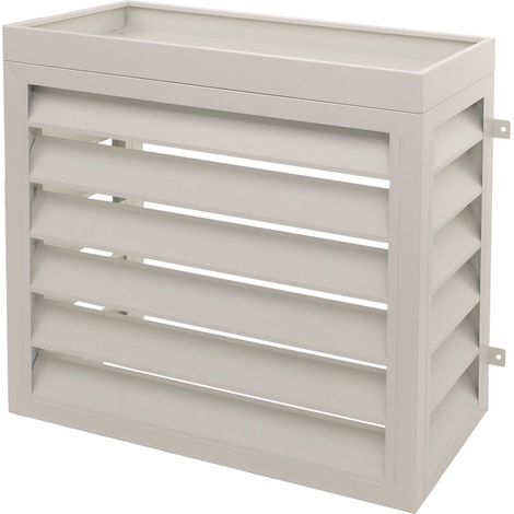 Habillage pour climatiseur/pompe à chaleur HHG-150, couverture grille de protection jardinière, métal 80x90x38cm, gris-blanc (1/5)