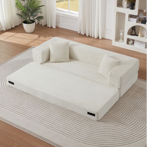Sofá convertible (36.0x36.0x92.0 cm), diseño cuadrado clásico, convertible en cama, espuma blanca (1/5)