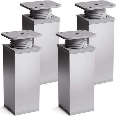 1 set di 4 gambe per mobili, Altezza: 100 mm (+100 mm) regolabile, Forma angolata: 40 x 40 mm (1/4)