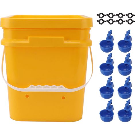 Abreuvoir automatique pour poulets avec réservoir portatif de 12 L, équipement d'abreuvement pour volailles (seau pour oies et canards), bol pour oiseaux bleus et vis noires. (1/5)