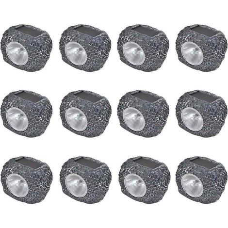 vidaXL Outdoor Solar Powered LED Spotlight Stone Shape 12 pcs (1/3)