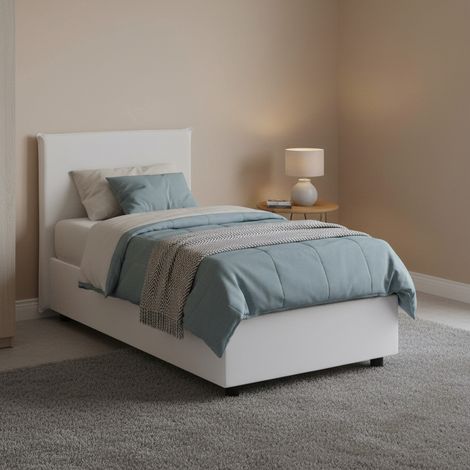 Talamo Italia Einzelbett Cartisia, Containerbett mit Kunstlederbezug, 100% Made in Italy, Frontöffnung, passend für Matratze Cm 80x200, Weiß (1/4)
