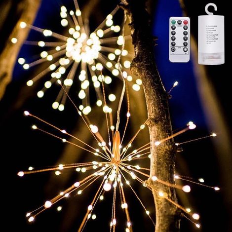 Guirlande Lumineuse Étoile - Fil de Cuivre avec 200 LED Blanc Chaud - Alimentée par Piles - Télécommande avec 8 Modes - Pour Décoration Noël Fête Intérieur Extérieur - 1 Pièce (1/5)