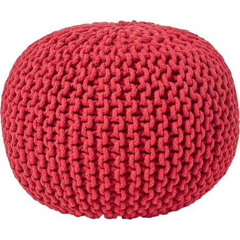HOMESCAPES Pouf en tricot rond Rouge