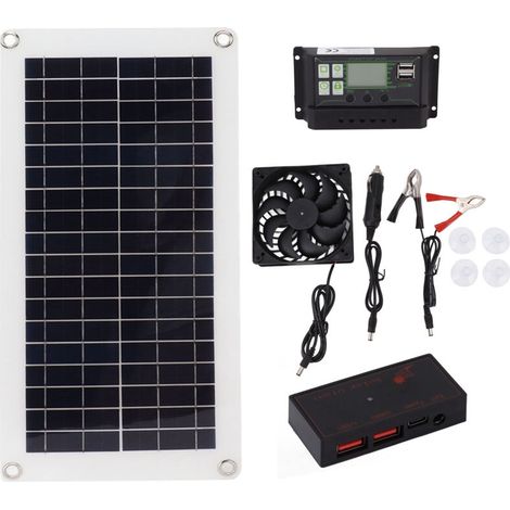 Kit Ventilateur Solaire Portable avec Panneau 10W 18V et Contrôleur 30A (1/5)
