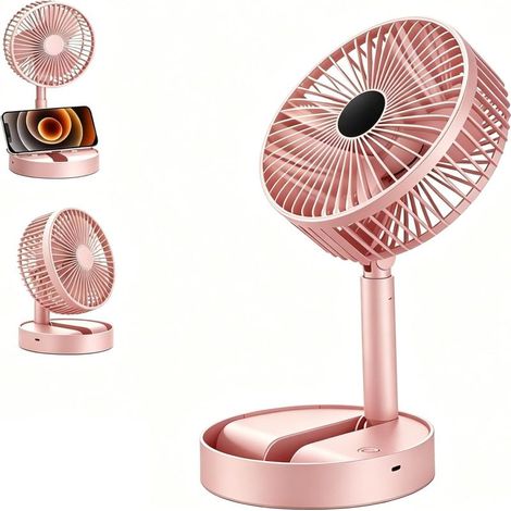 Ventilateur pliable télescopique rose – 2000mAh – 3 vitesses – Hauteur réglable – Intérieur/Extérieur (1/5)