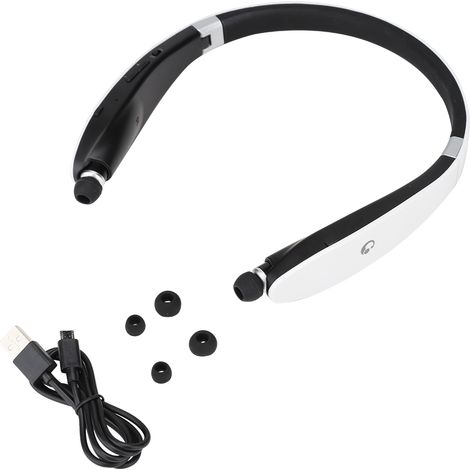 SX-991 Casque Bluetooth sans Fil avec Support de Cou Pliable et Télescopique (Noir et Blanc) (1/5)