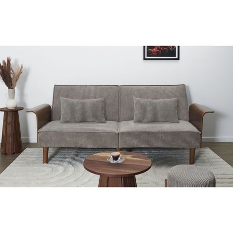 Calicosy – Canapé convertible 3 places – Design côtelé – Dimensions 205x83x90cm – Couleur gris et marron – Parfait pour petits espaces (1/5)