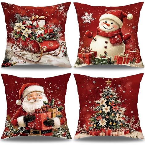 4 Stück Weihnachten Kissenbezüg,Weihnachtskissenbezug Leinen 40x40 Cm/45 X 45 cm,Weihnachtsdeko Kissenbezug,Winter Weihnachten Kissenbezüge Dekor,Für Sofa Wohnzimmer Schlafzimmer (B-40x40cm) (1/4)