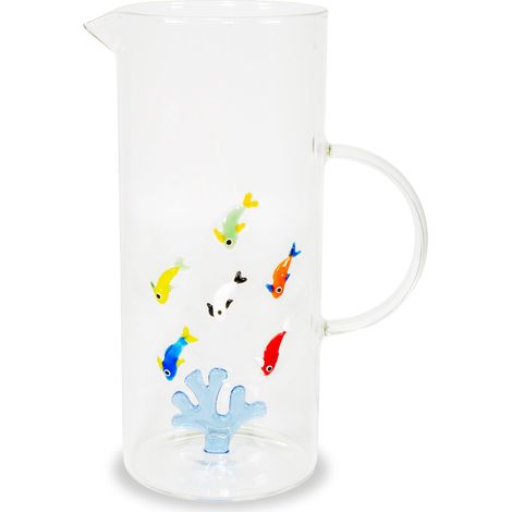 WD LifeStyle Caraffa in Vetro 1,3 Lt Decoro Corallo e Pesci