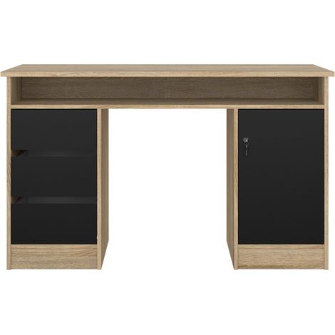 FunctionPlus Schreibtisch mit Schloss 1 Tür 3 Schubladen Eiche dekor schwarz. (1/5)
