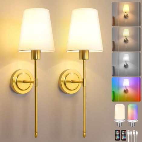 Applique Murale Sans Fil E27 Rechargeable avec Télécommande, Lampe Led Dimmable pour Couloir Salon Chevet - 2 Pièces (1/5)
