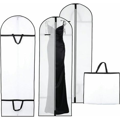 Lot de 2 housses à vêtements suspendues, housse pliable 180 x 60 cm pour robe de mariée, housse longue anti-poussière et anti-humidité, idéale pour lingerie, costumes, manteaux et robes de soirée. (1/5)