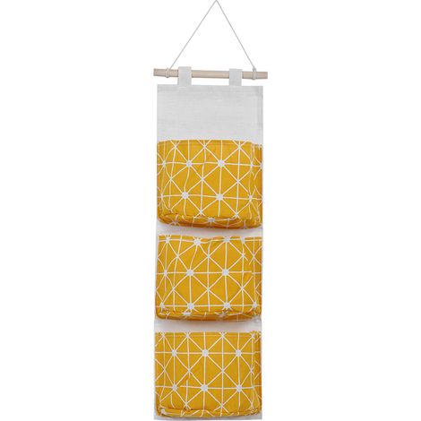 Lot de 2 sacs de rangement muraux, organisateurs de placard, boîtes à jouets, pochettes décoratives pour chambre et salle de bain, jaune (1/5)