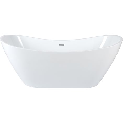 Milano Overton Bathroom 1830mm x 710mm Double Ended Freestanding Oval Bath with Overflow and White Push Button Waste - Chrome Overflow (1/5)