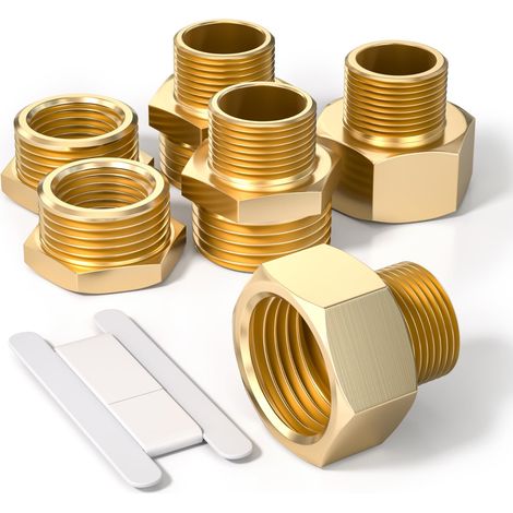6 pièces 1/4" à 3/8" femelle et mâle filetage BSP mamelon hexagonal en laiton et réducteur hexagonal et connecteur de douille hexagonale pour la conversion de raccordement de tuyau (1/5)