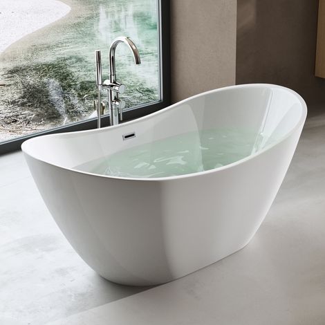 Sogood® Baignoire Îlot Ovale 150cm Blanc Vicenza502OA Acrylique avec Bonde 150x78x68 cm (1/5)