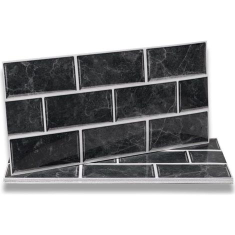 Stickers Adhésive Carrelage Noir 12 pièces pour Salle de Bains et Cuisine, Crédence Cuisine, Imperméables Carrelage Carreaux Adhésif Mural 30 x 15 cm (1/5)