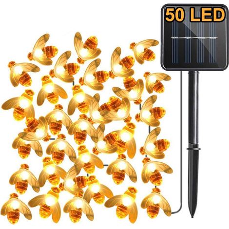 Solaire Lumières de jardin, 7M 50LED Abeille, 8 modes Guirlande lumineuse, IP65 étanche Lumière d'extérieure, Énergie solaire Éclairage pour Maison, patio, clôture, fête, Noël, arbre (Blanc chaud) (1/5)