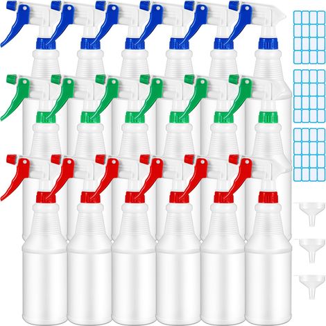 Lot de 18 flacons pulvérisateurs vides rechargeables en plastique de 473,6 g pour solution de nettoyage, anti-fuite, avec buse réglable, mode brume/flux pour plantes, animaux domestiques, cuisine (1/5)
