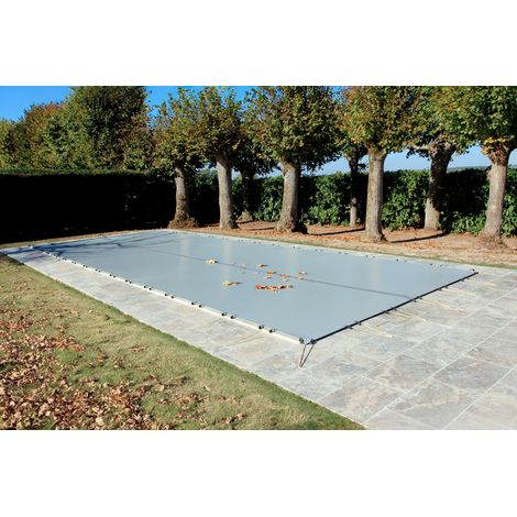 Bâche d'hivernage opaque 7,60 x 4,10 m pour piscine jusqu'à 7 x 3,50 m - 550 g/m² - Livrée avec sandows et pitons Crosse