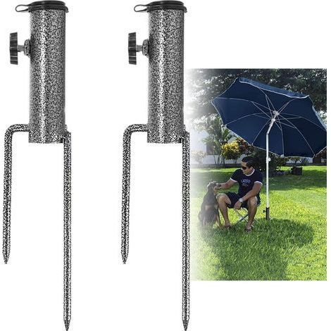 Sonnenschirmständer, 2-teiliger Sonnenschirmanker, verstellbarer elastischer Sonnenschirmständer, vielseitig einsetzbarer Sonnenschirmständer aus Metall für Sandstrand oder Boden (1/5)