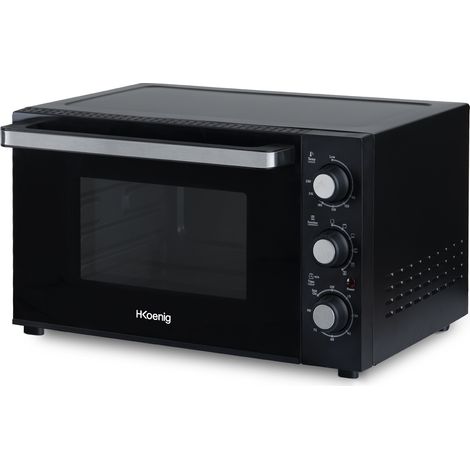 HKoenig FO30 Horno Eléctrico Sobremesa, Capacidad de 30 litros, 1500 W, 6 Modos de Cocción, Función Convección, Luz interior, Temperatura hasta 230ºC, Tiempo hasta 90 Mins, Acero Inoxidable, Negro