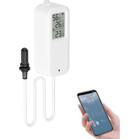 Thermometre Intérieur Exterieur, Thermomètre Connecté App Alarme, Exportation de Données Thermometre Frigo Moniteur, Convient pour Chambre, Aquarium, Réfrigérateur, Blanc avec écran (1/5)