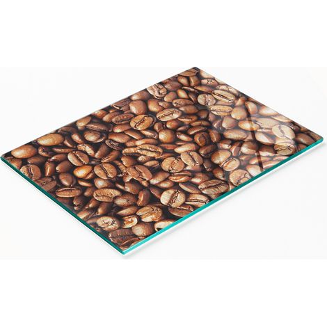 Tagliere da cucina in vetro temperato con decorazione a chicchi di caffè, 80x52 cm. (1/5)