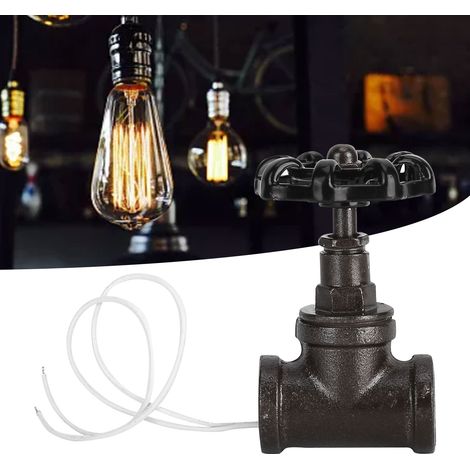 Lampe de Table Vintage en Fer Noir avec Valve d'Arrêt et Fil Blanc - Style Steampunk (1/5)
