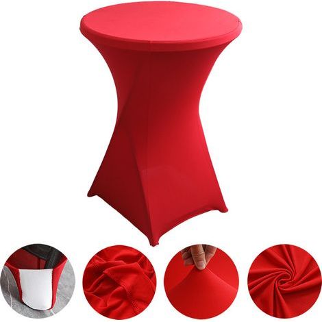 Nappe cocktail extensible, idéale pour les mariages, banquets et fêtes (diamètre 76,20 cm - 81,28 cm x hauteur 106,68 cm), 2 pièces, nappe (table non incluse) - rouge vif. (1/5)