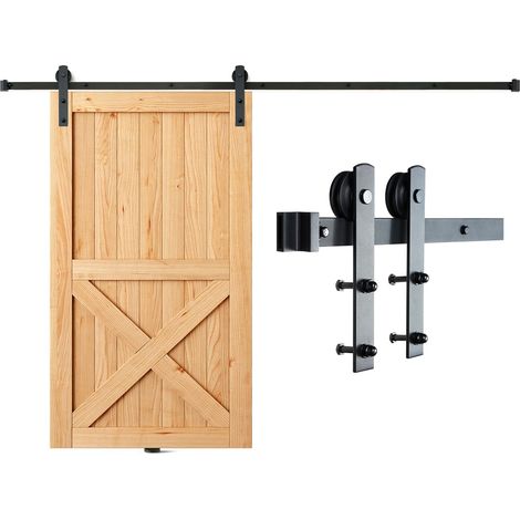 Kit Quincaillerie de Porte Coulissante de Grange 244 cm Rail Porte Coulissante Convient Porte Simple Largeur 1,12-1,32 m Épaisseur 32-45 mm Charge 150 kg Poulie Silencieuse Forme I pour Maison (1/5)