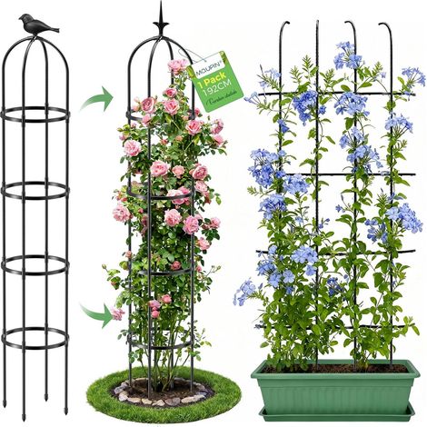 Treillis de Jardin pour Plantes Grimpantes,192CM Noir Tour Jardin Obélisque Treillis Métal Antirouille Plante Pot Support Escalade pour Intérieur Extérieur Fleurs Légumes Fruits(1 Pièces) (1/5)