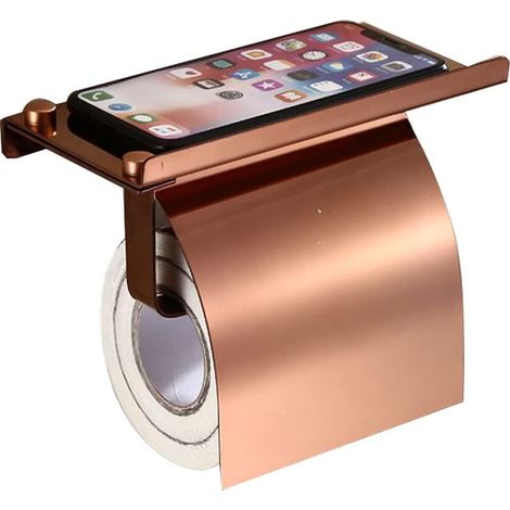 Wandmontierter Toilettenpapierhalter aus Edelstahl mit Telefonablage, integriert in das Badezimmer.