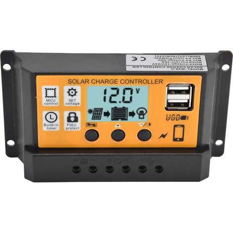 Contrôleur de charge intelligent pour panneau solaire, double port USB, régulateur de charge PWM à 3 étapes 12 V/24 V 30 A (1/5)