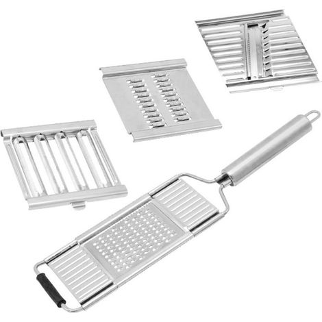 Mandolina de cocina 4 en 1, cortador de verduras multifuncional con 3 accesorios adicionales para rallar, rebanar y cortar en juliana frutas y verduras. (1/4)